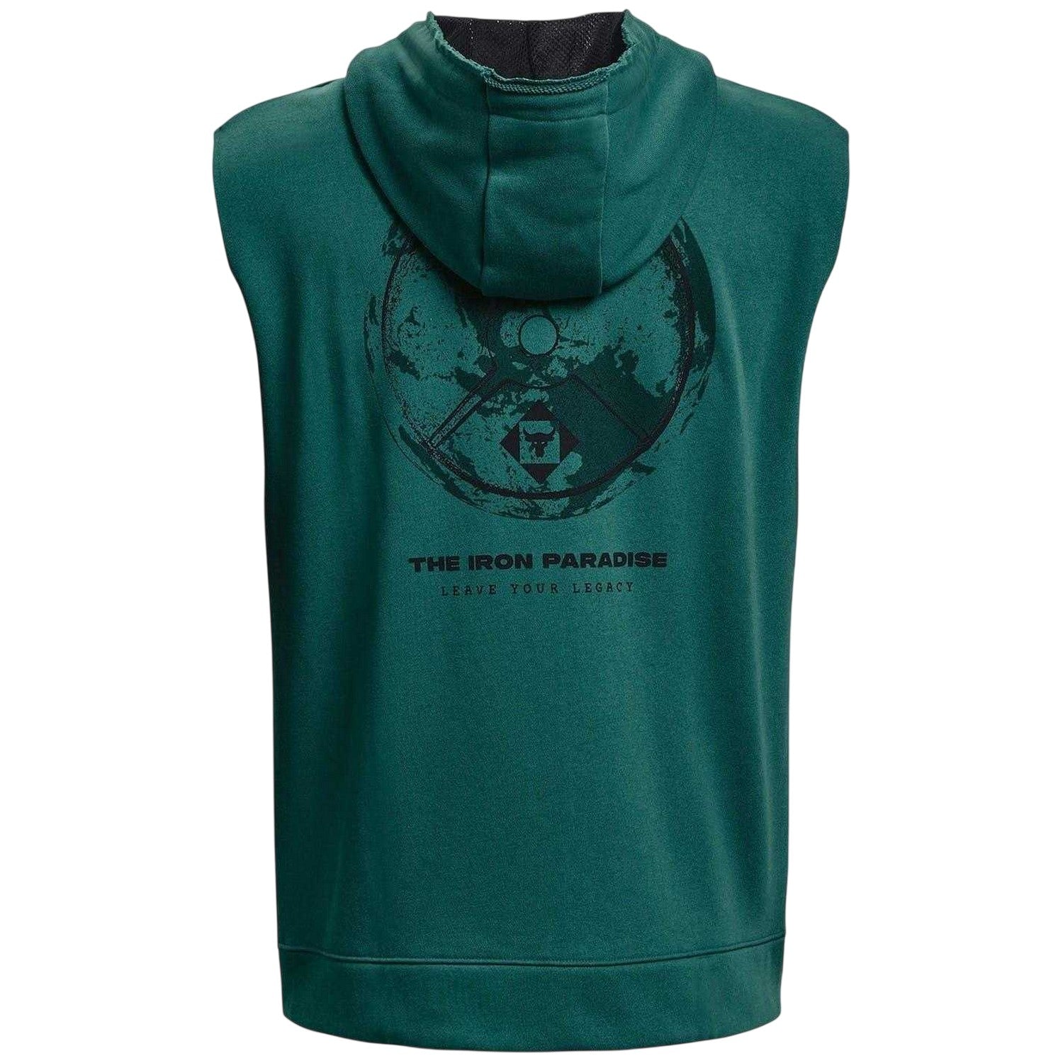 Green - Back - Under Armour Mens Project Rock Graphic Print Hooded Sleeveless Hoodie