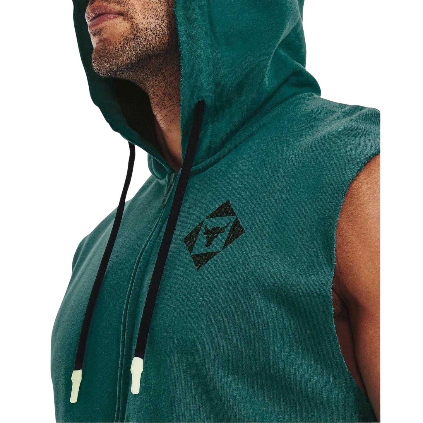 Green - Side - Under Armour Mens Project Rock Graphic Print Hooded Sleeveless Hoodie