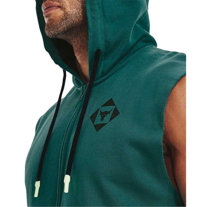 Green - Side - Under Armour Mens Project Rock Graphic Print Hooded Sleeveless Hoodie