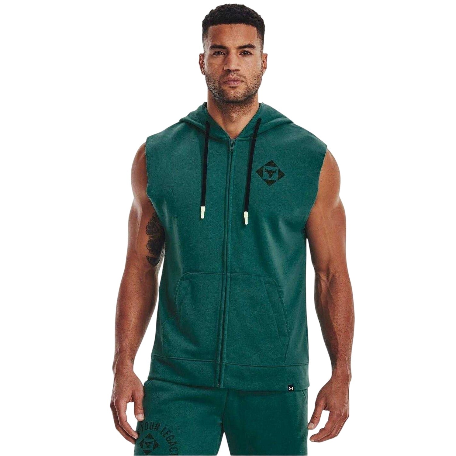 Green - Lifestyle - Under Armour Mens Project Rock Graphic Print Hooded Sleeveless Hoodie