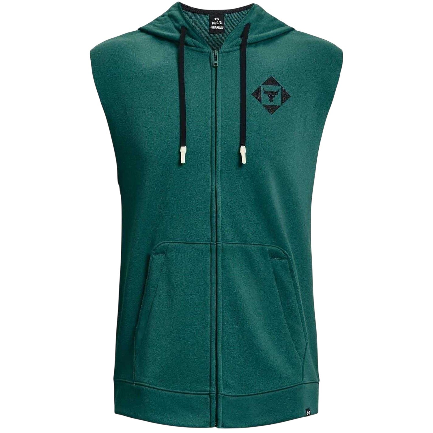 Green - Front - Under Armour Mens Project Rock Graphic Print Hooded Sleeveless Hoodie