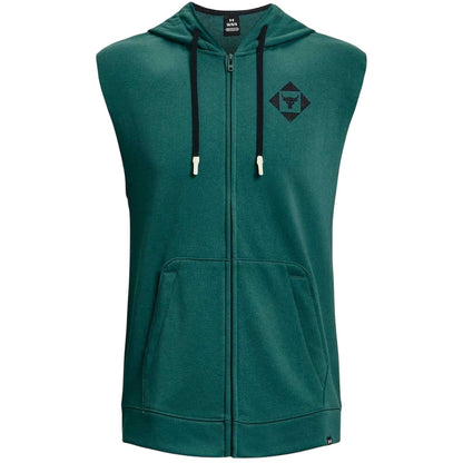 Green - Front - Under Armour Mens Project Rock Graphic Print Hooded Sleeveless Hoodie