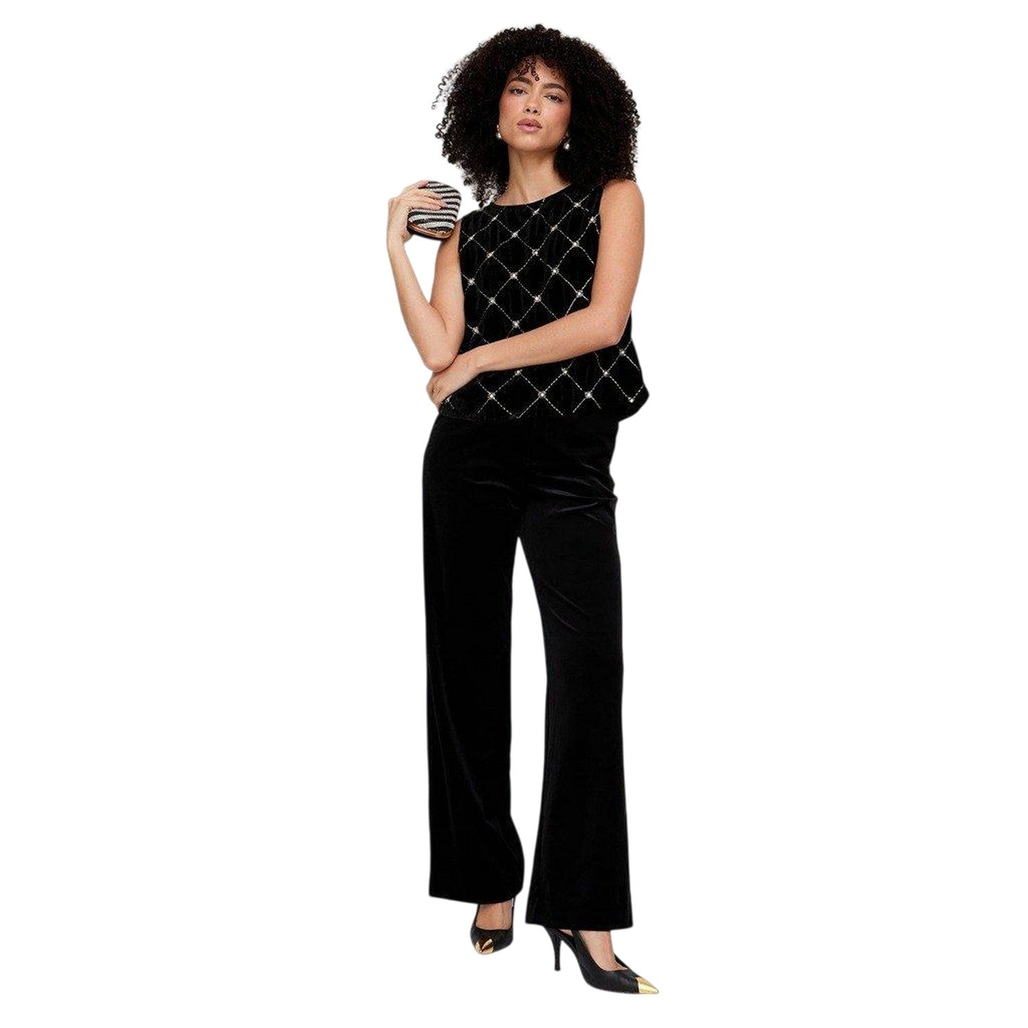 Black - Side - Lily And Lionel Womens-Ladies Valerie Velvet Wide Leg Trousers