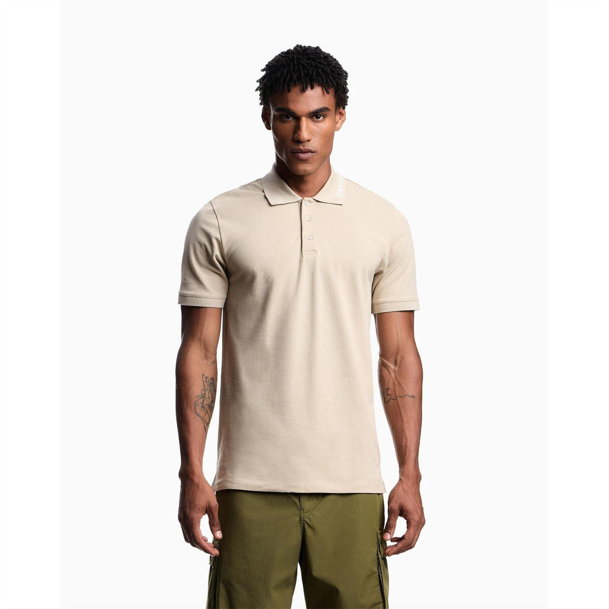 Taupe - Back - Emporio Armani EA7 Mens Short-Sleeved Polo Shirt
