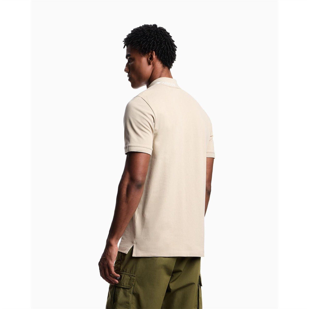 Taupe - Side - Emporio Armani EA7 Mens Short-Sleeved Polo Shirt
