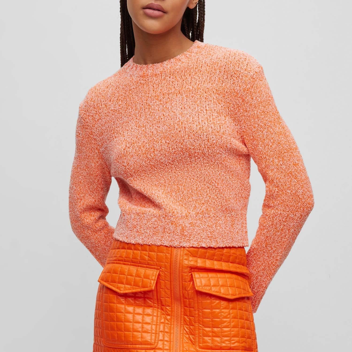 Orange - Front - Hugo Womens-Ladies Solarina Crop Sweatshirt