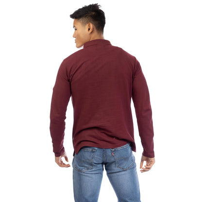 Burgundy - Side - Peter Werth Mens Noaks Long-Sleeved Polo Shirt