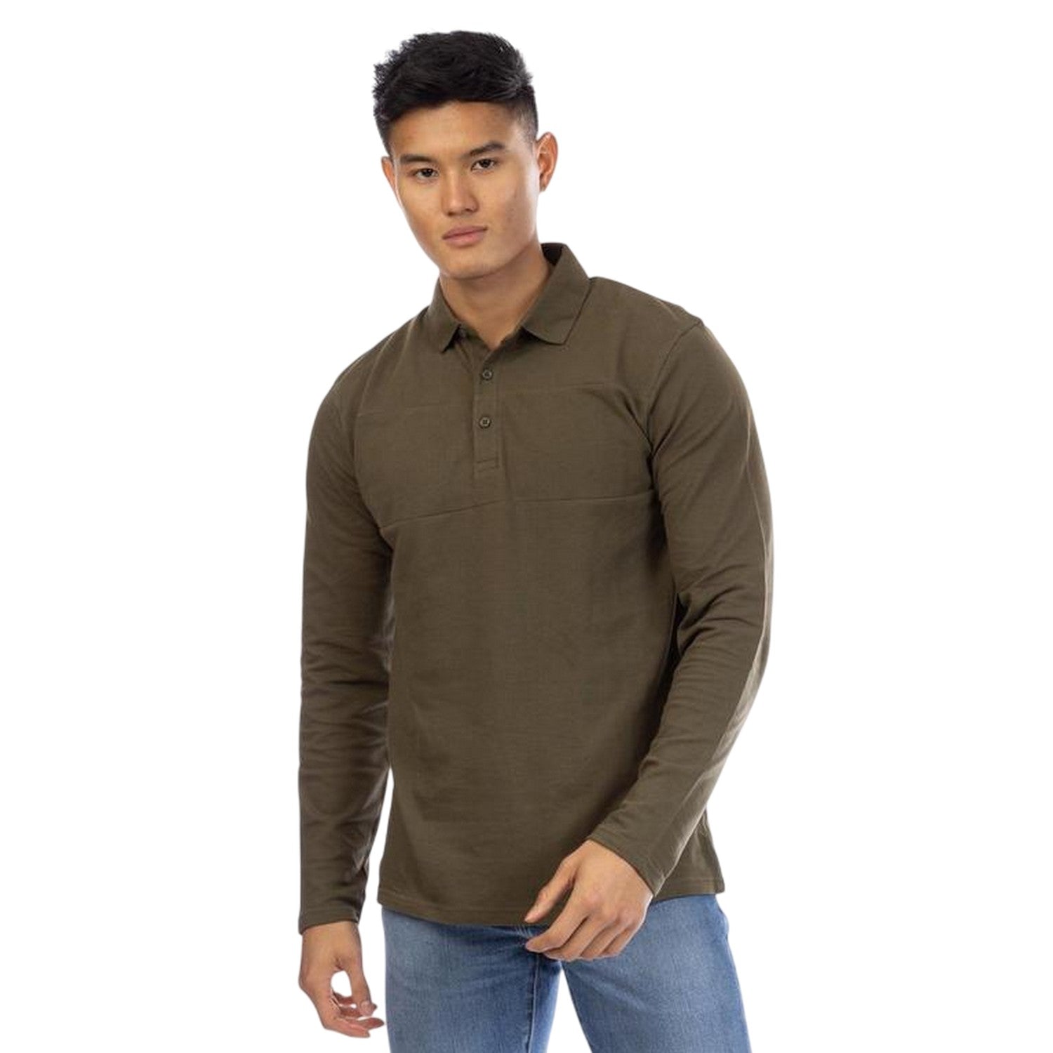 Olive - Front - Peter Werth Mens Noaks Long-Sleeved Polo Shirt