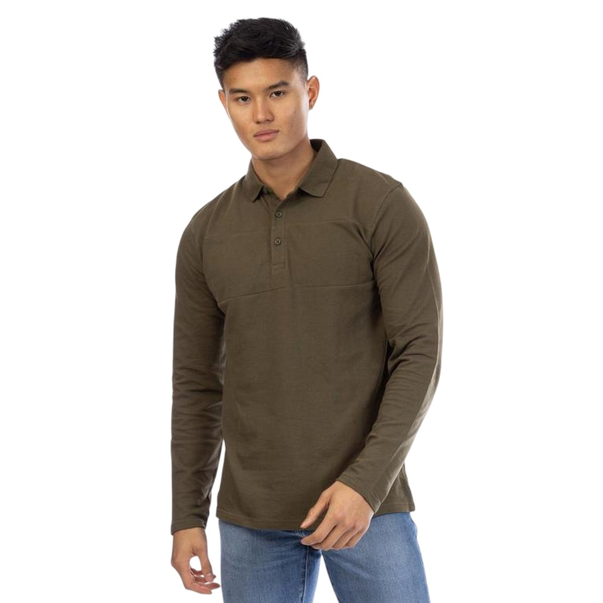 Olive - Front - Peter Werth Mens Noaks Long-Sleeved Polo Shirt
