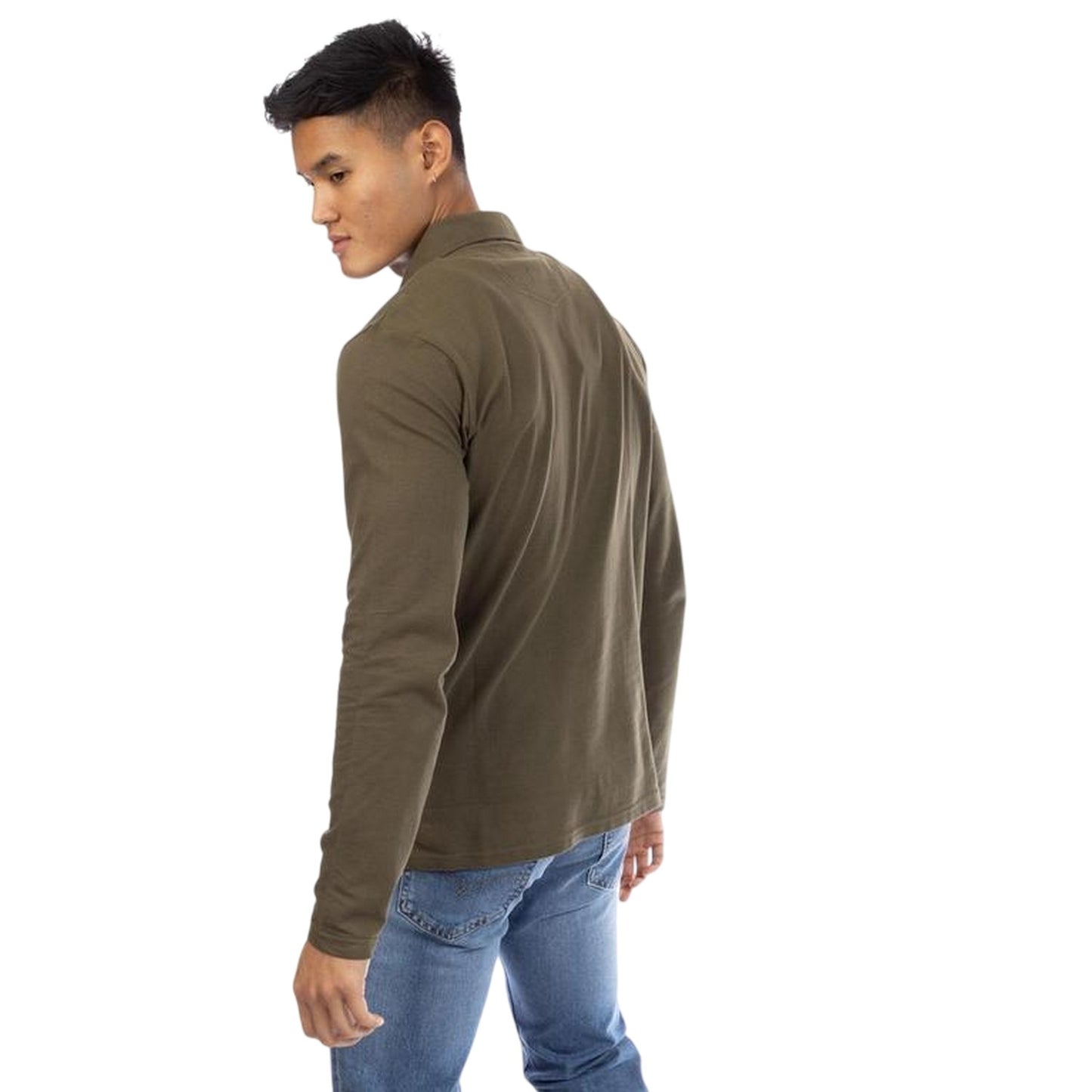 Olive - Back - Peter Werth Mens Noaks Long-Sleeved Polo Shirt