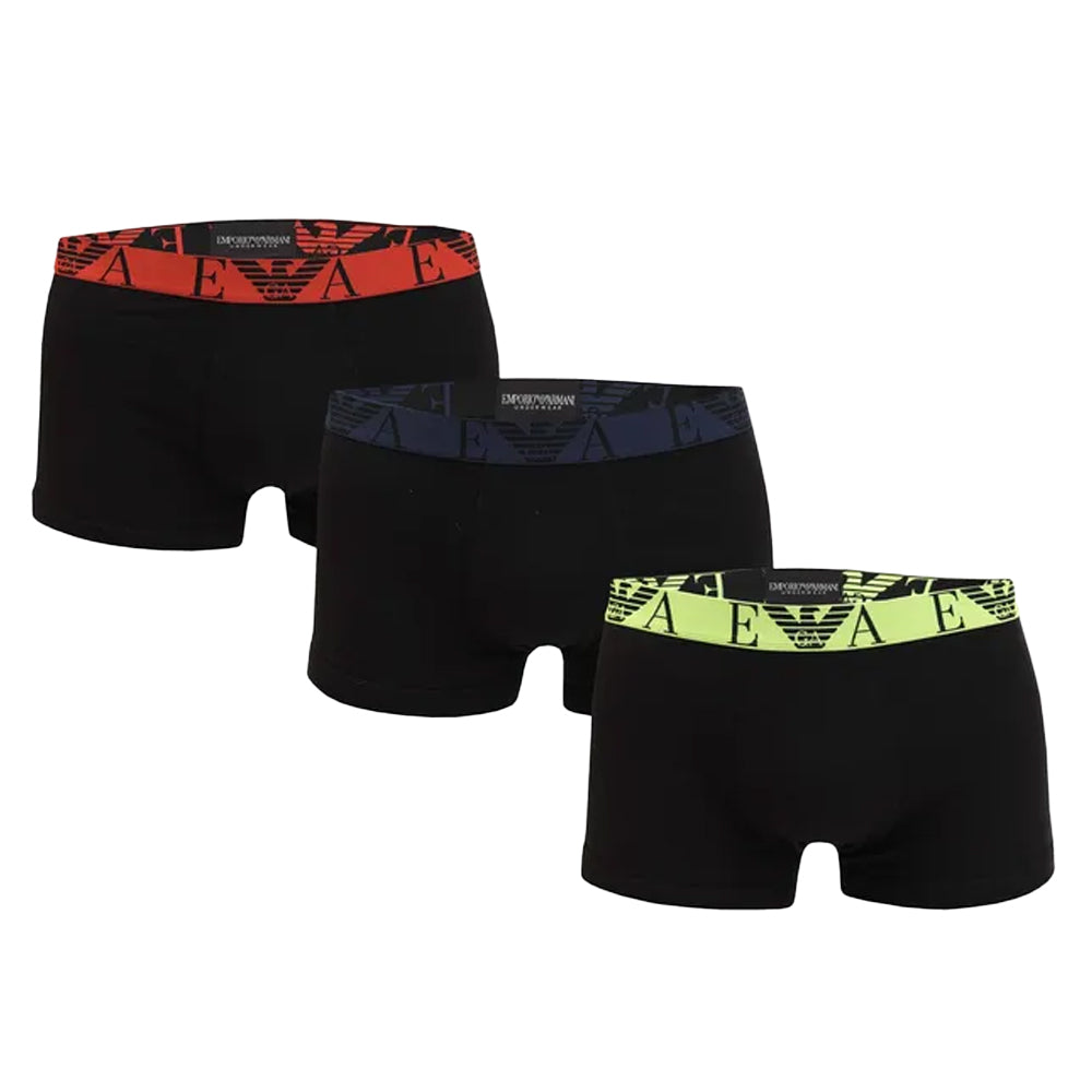 Black - Front - Armani Mens Monogram Logo Boxer Shorts (Pack of 3)