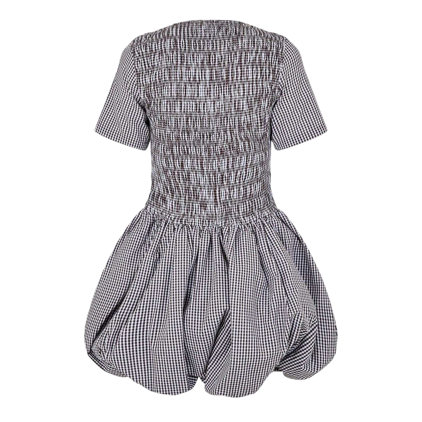 Brown - Back - AmyLynn Womens-Ladies Elenor Checked Crew Neck Short-Sleeved Mini Dress