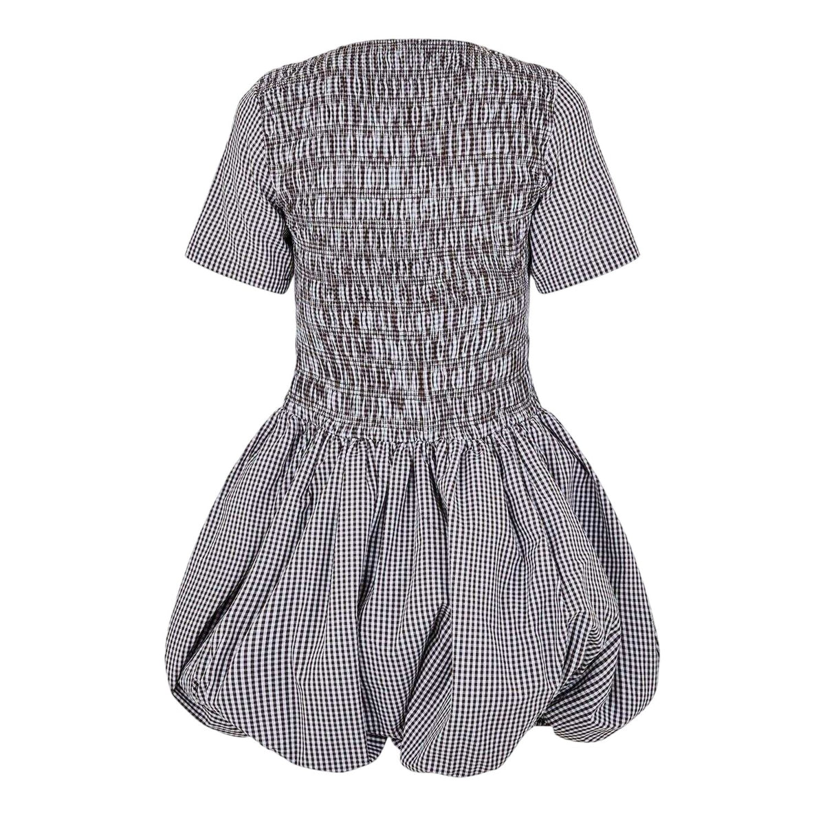 Brown - Back - AmyLynn Womens-Ladies Elenor Checked Crew Neck Short-Sleeved Mini Dress