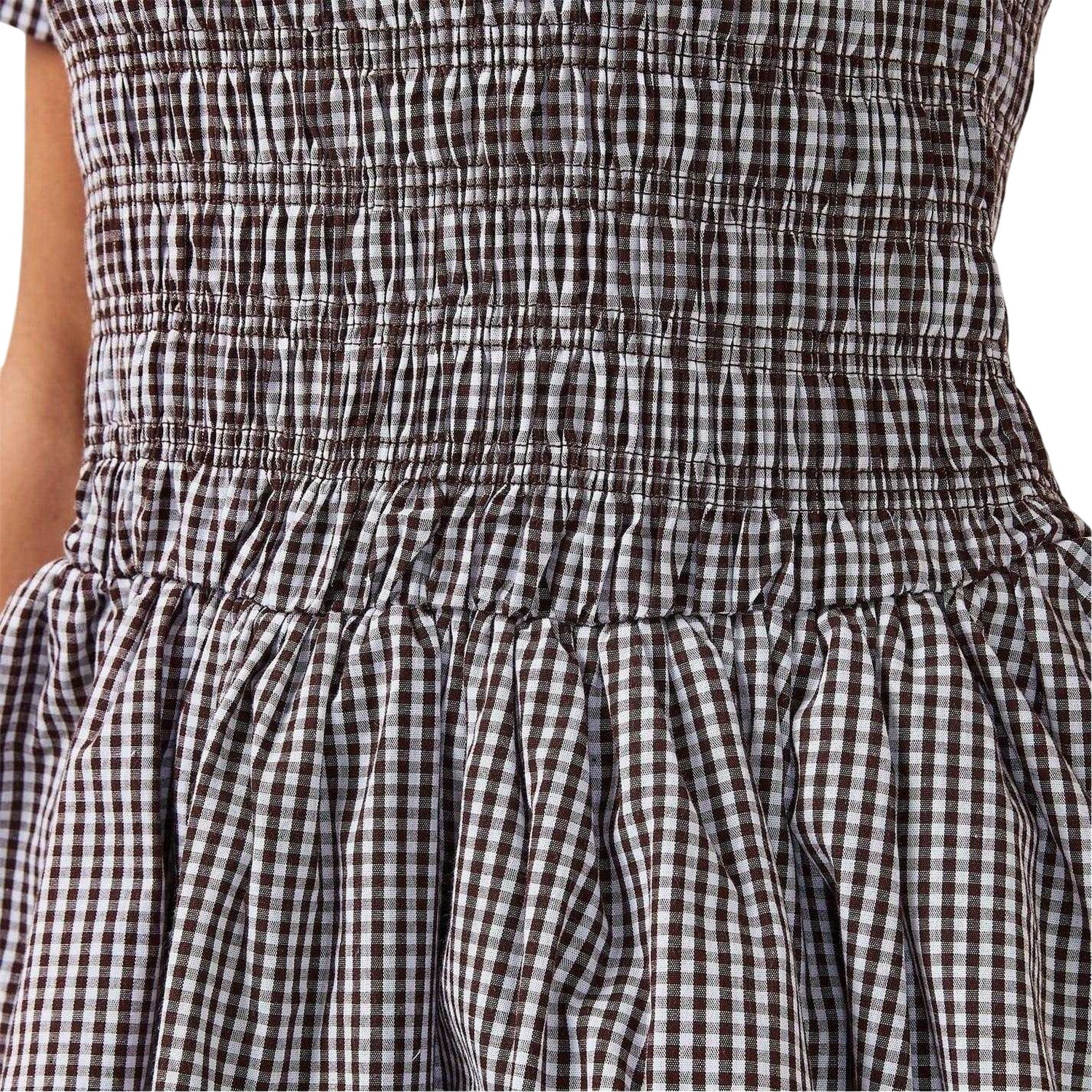 Brown - Side - AmyLynn Womens-Ladies Elenor Checked Crew Neck Short-Sleeved Mini Dress