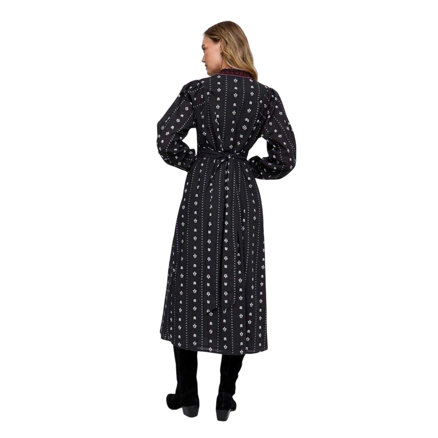 Black - Back - Raffya Womens-Ladies Ocean Notch Neck Midi Dress