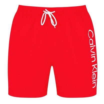 Red - Front - Calvin Klein Mens Logo Polyester Swim Shorts