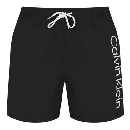 Black - Front - Calvin Klein Mens Logo Polyester Swim Shorts