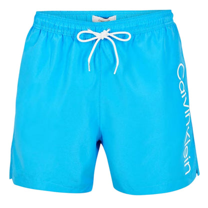 Light Blue - Front - Calvin Klein Mens Logo Polyester Swim Shorts