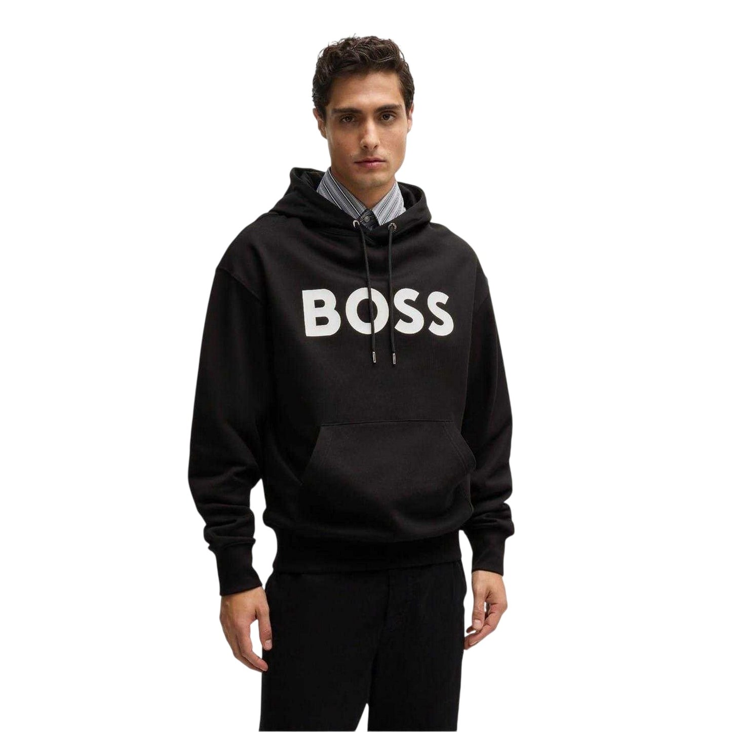 Black - Side - Boss Mens Sullivan Lettering Hoodie