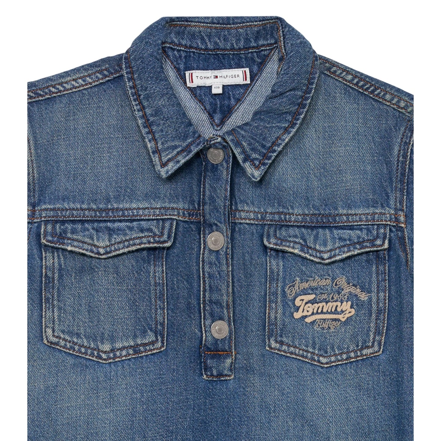 Blue - Side - Tommy Hilfiger Girls Denim Mini Shirt Dress