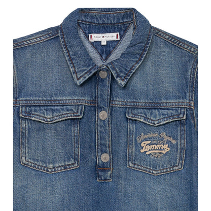 Blue - Side - Tommy Hilfiger Girls Denim Mini Shirt Dress