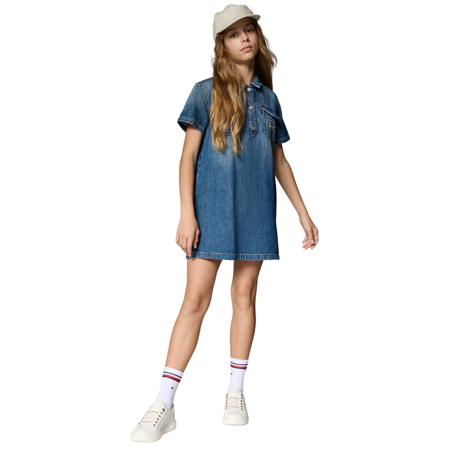 Blue - Pack Shot - Tommy Hilfiger Girls Denim Mini Shirt Dress