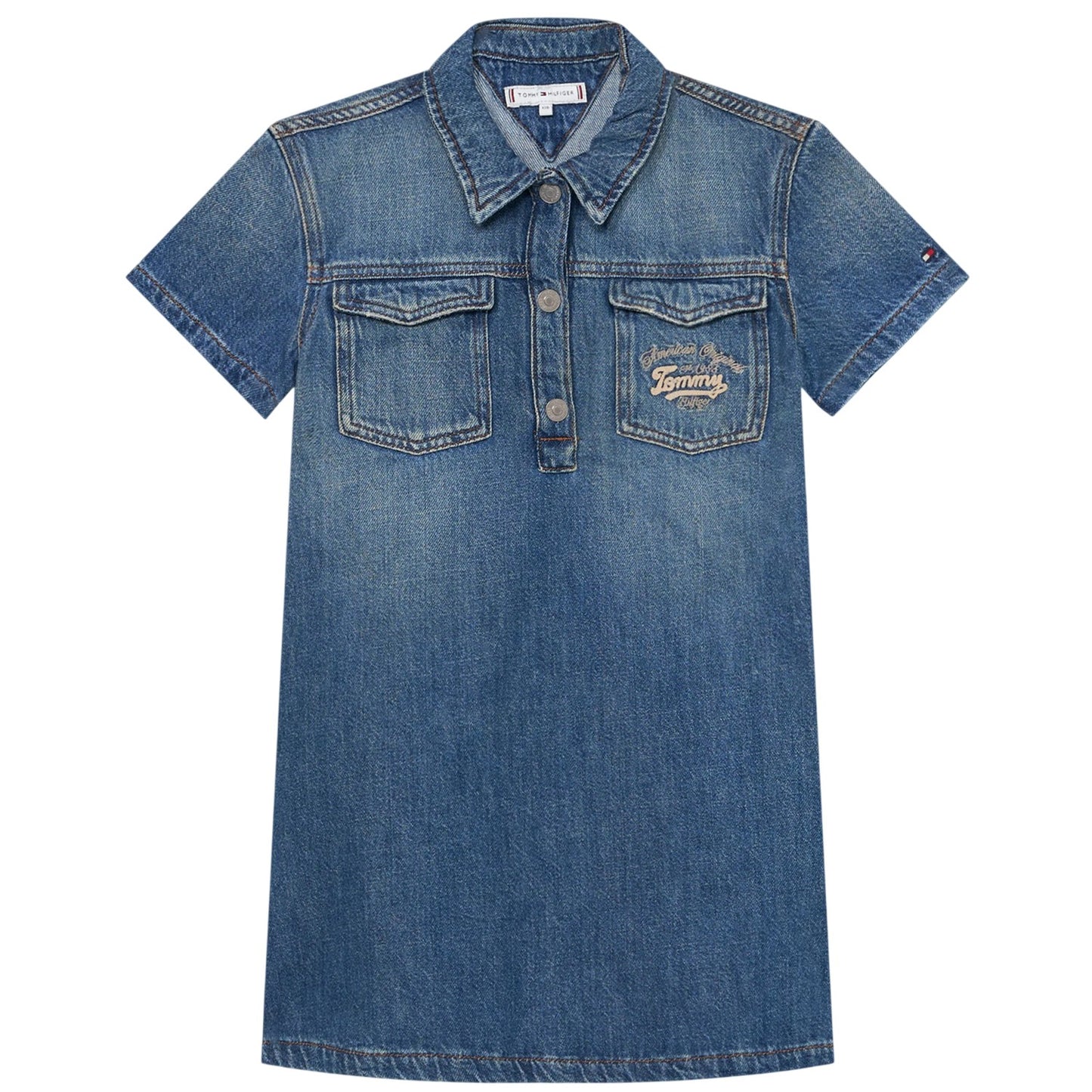Blue - Front - Tommy Hilfiger Girls Denim Mini Shirt Dress