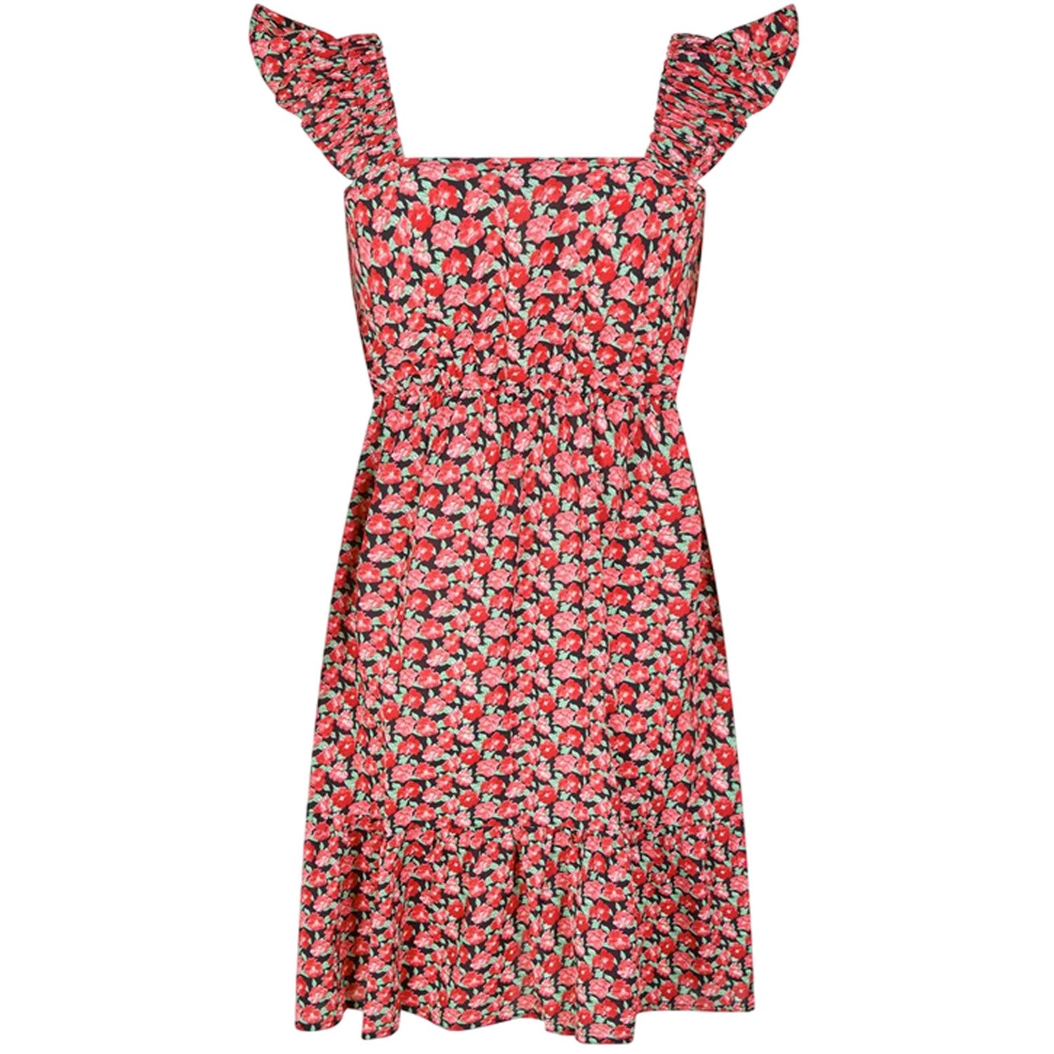 Red - Back - AX Paris Womens-Ladies Floral Frill Shoulder Mini Dress
