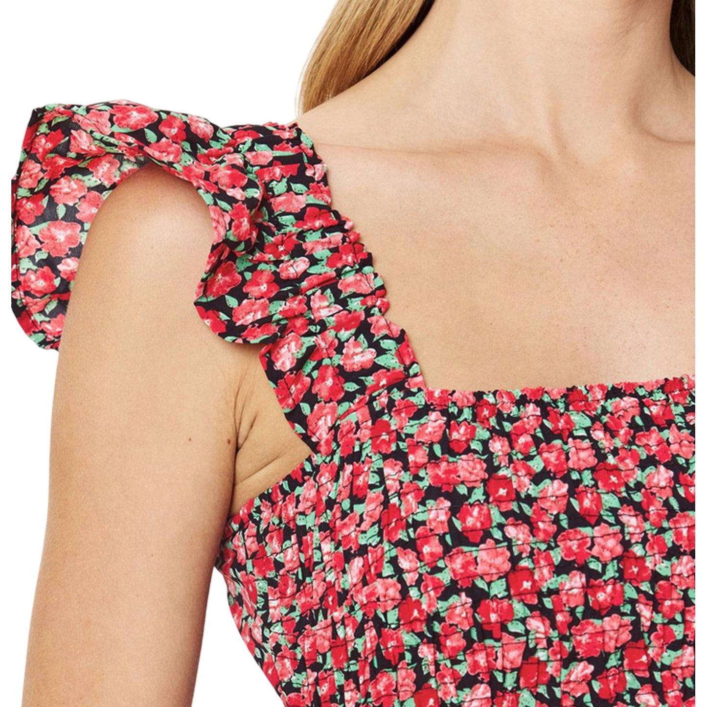 Red - Side - AX Paris Womens-Ladies Floral Frill Shoulder Mini Dress