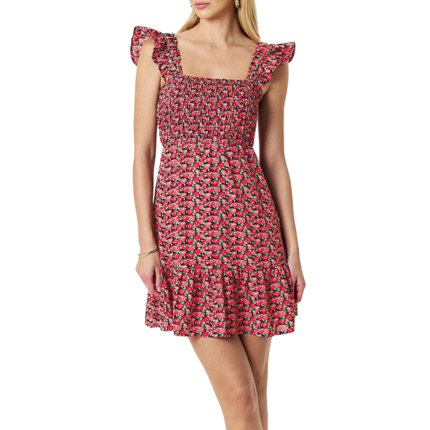 Red - Lifestyle - AX Paris Womens-Ladies Floral Frill Shoulder Mini Dress