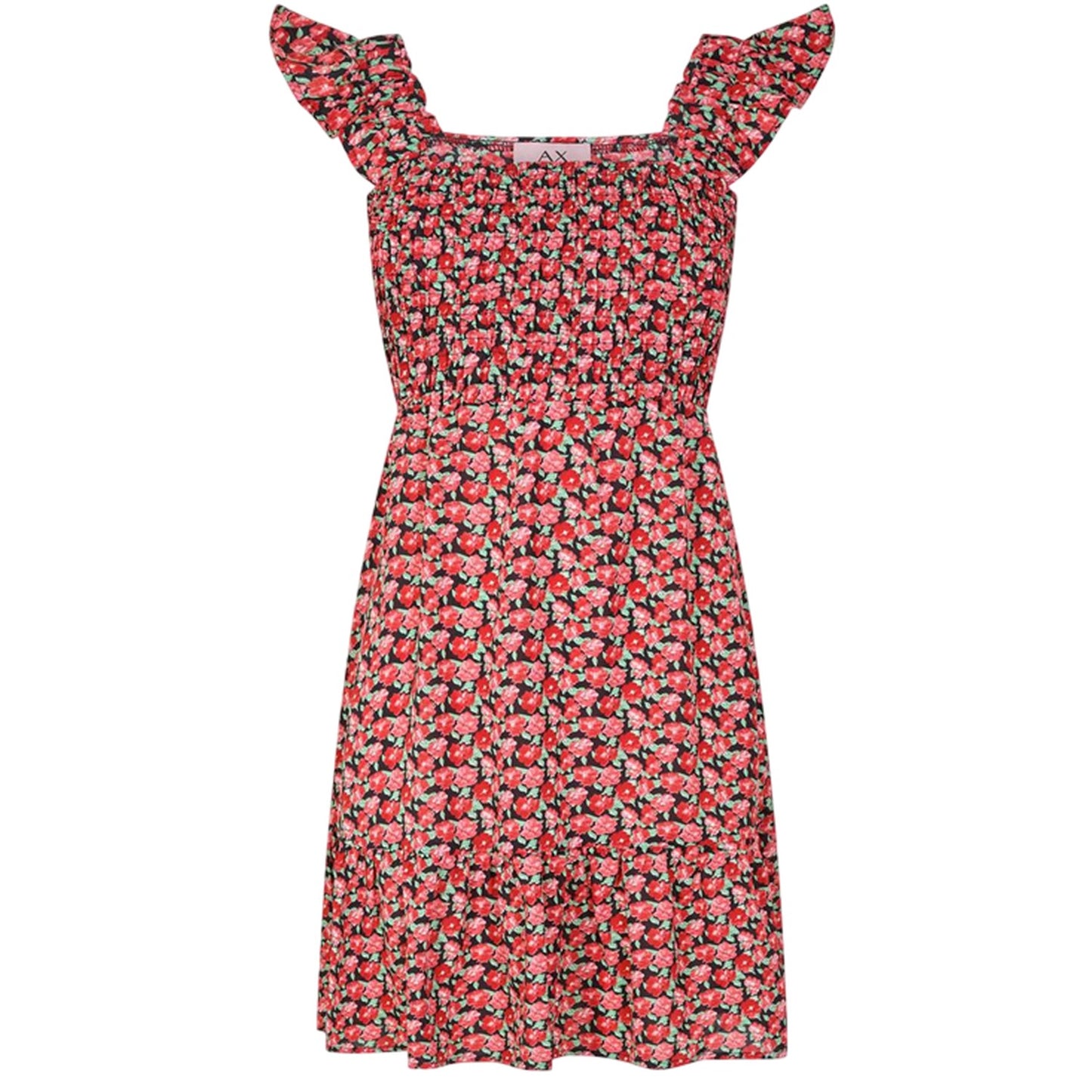 Red - Front - AX Paris Womens-Ladies Floral Frill Shoulder Mini Dress
