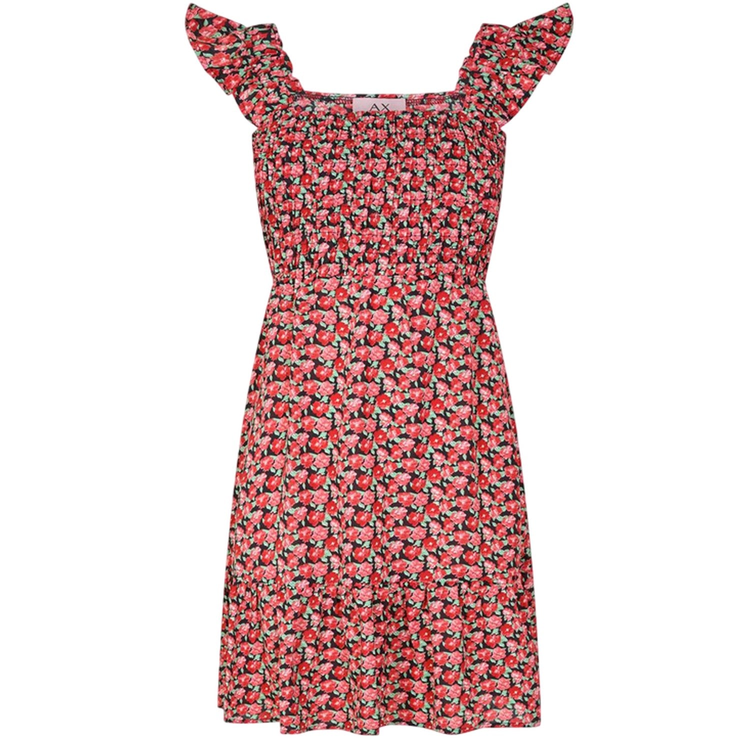 Red - Front - AX Paris Womens-Ladies Floral Frill Shoulder Mini Dress