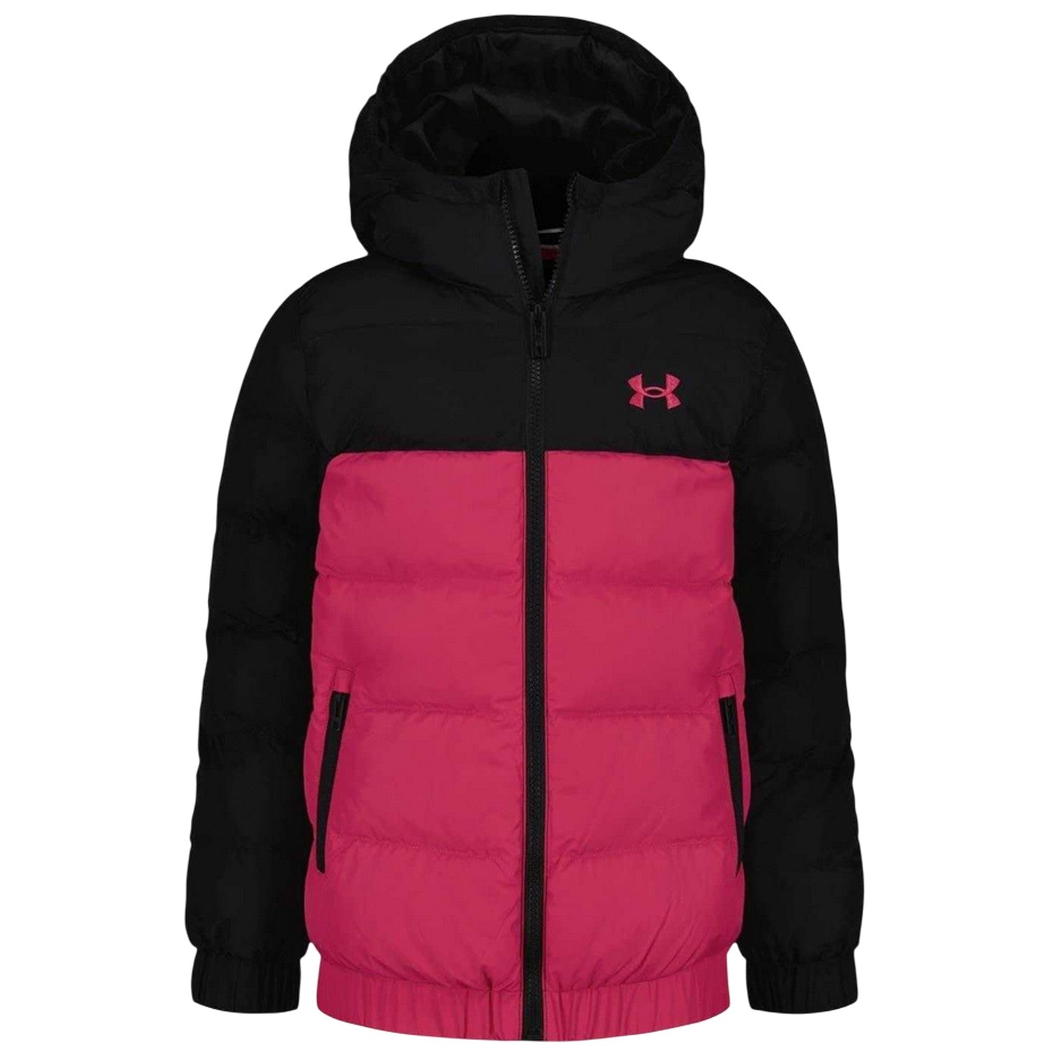 Black-Pink - Front - Under Armour Childrens-Kids Colour Block Lightweight Puffer Jacket