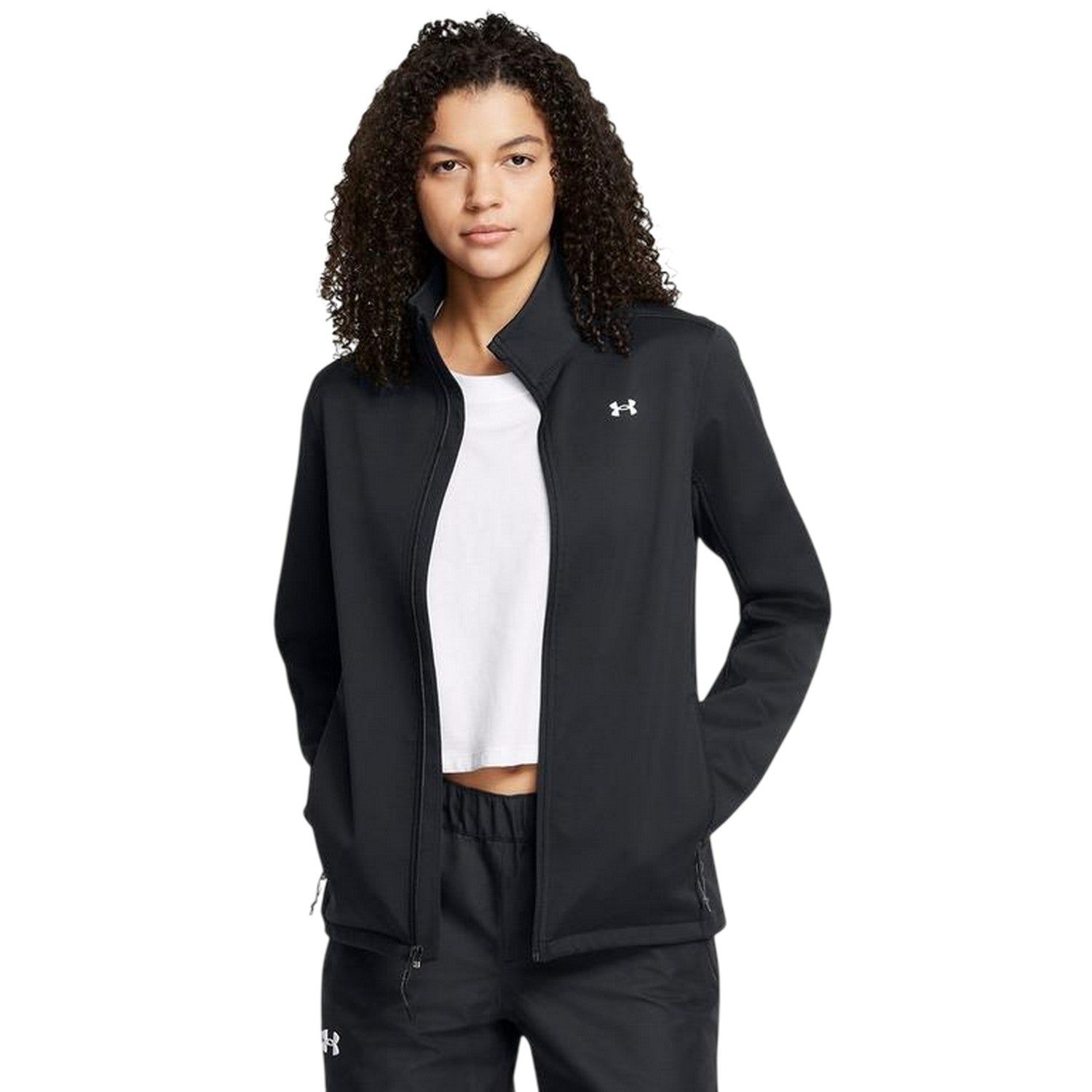 Black - Side - Under Armour Womens-Ladies Small Logo Lightweight Training Puffer Jacket