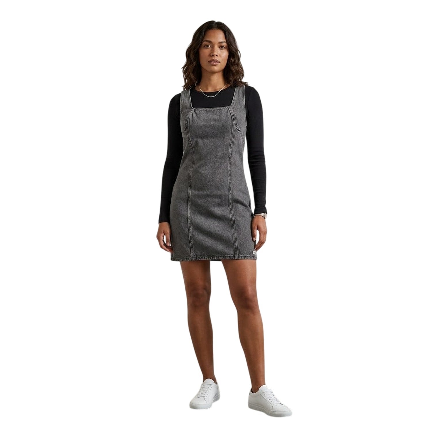 Grey - Back - Calvin Klein Womens-Ladies Denim Square Neck Sleeveless Mini Dress