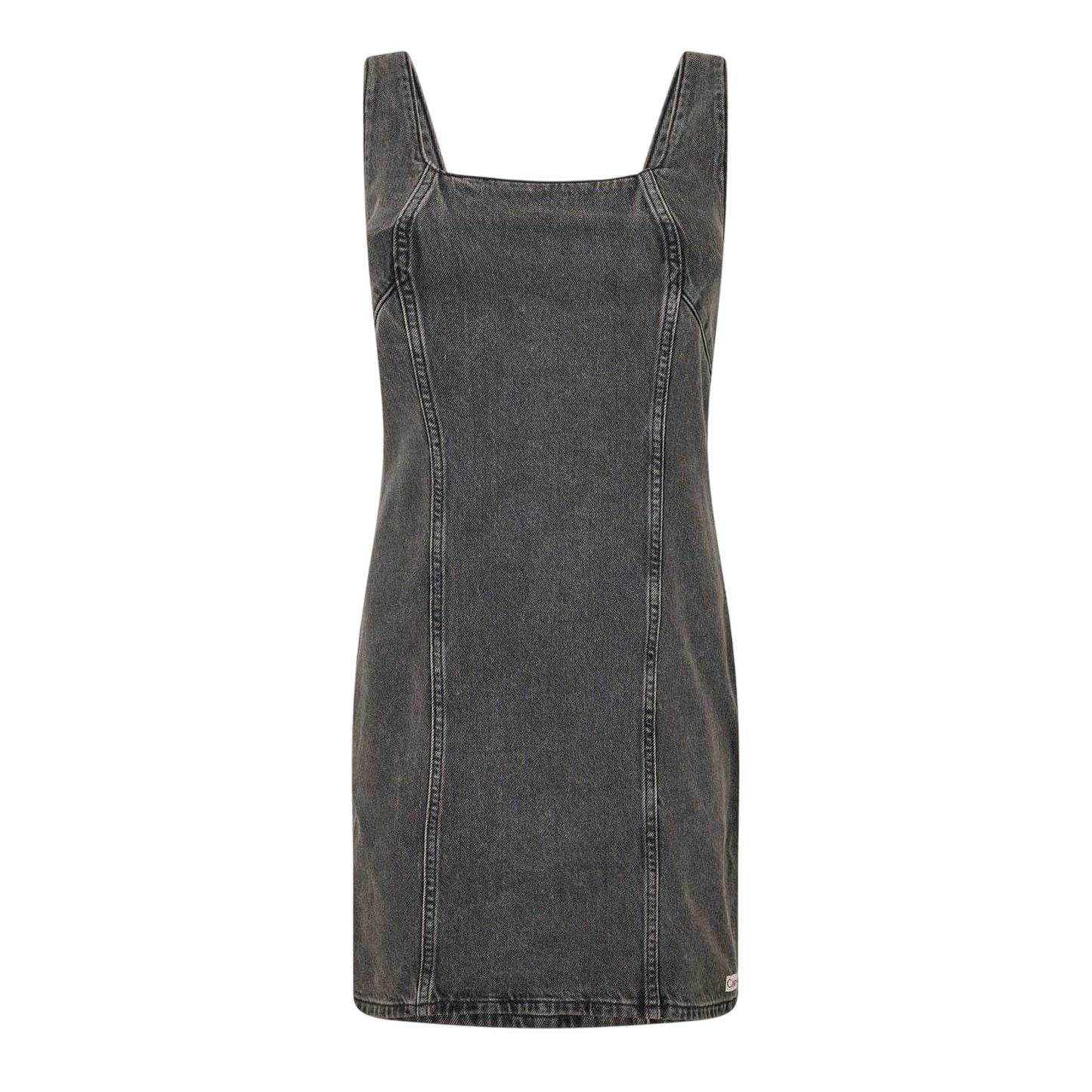 Grey - Front - Calvin Klein Womens-Ladies Denim Square Neck Sleeveless Mini Dress