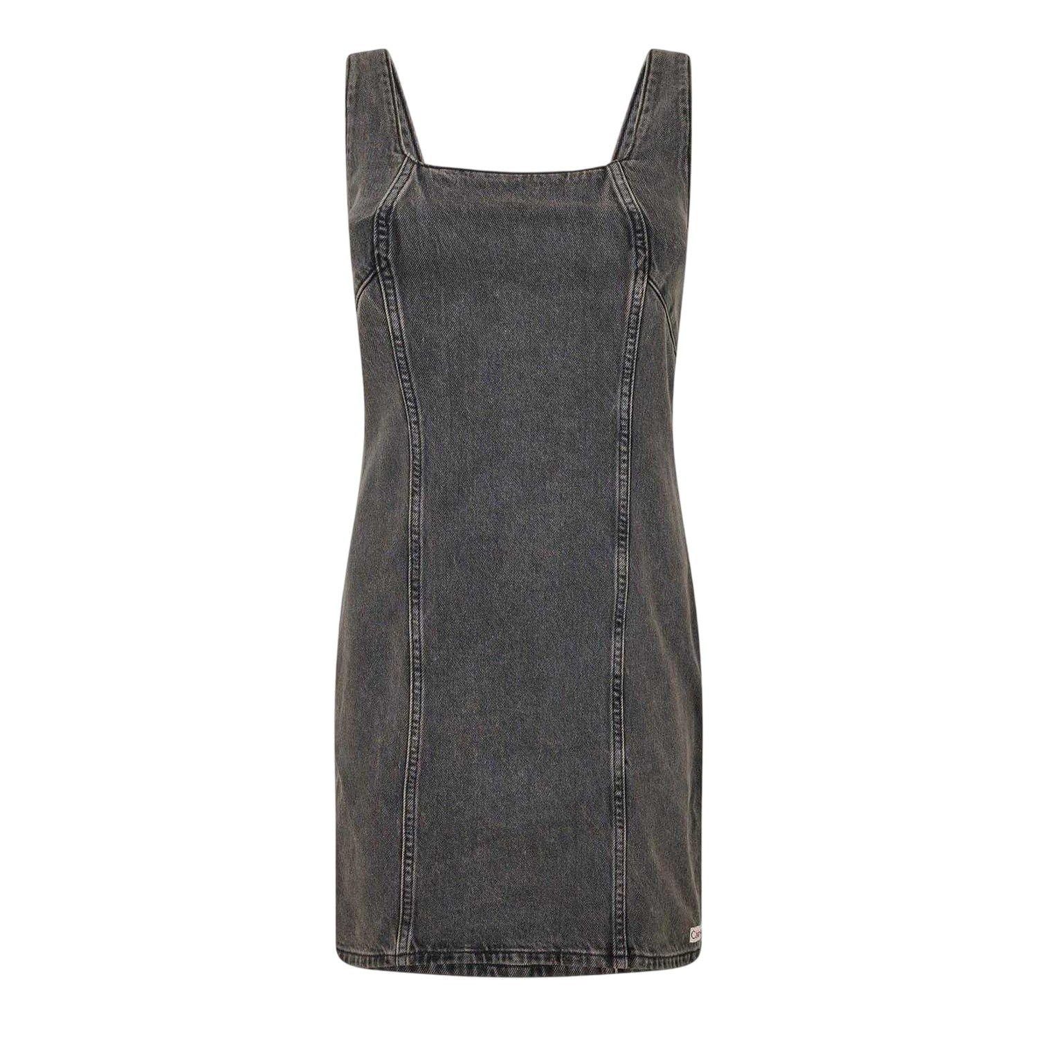 Grey - Front - Calvin Klein Womens-Ladies Denim Square Neck Sleeveless Mini Dress