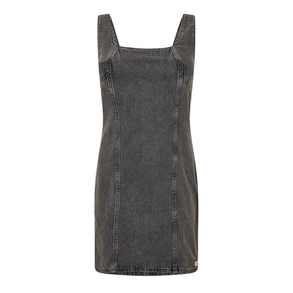Grey - Front - Calvin Klein Womens-Ladies Denim Square Neck Sleeveless Mini Dress