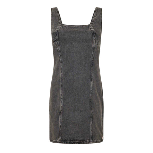 Grey - Front - Calvin Klein Womens-Ladies Denim Square Neck Sleeveless Mini Dress
