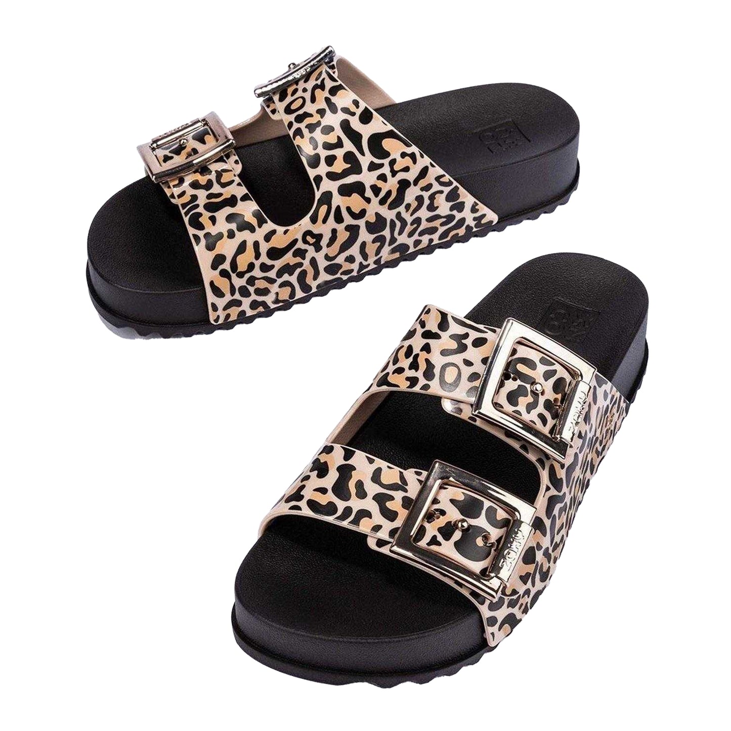 Beige - Lifestyle - Zaxy Womens-Ladies Leopard Print Double Buckle Sliders