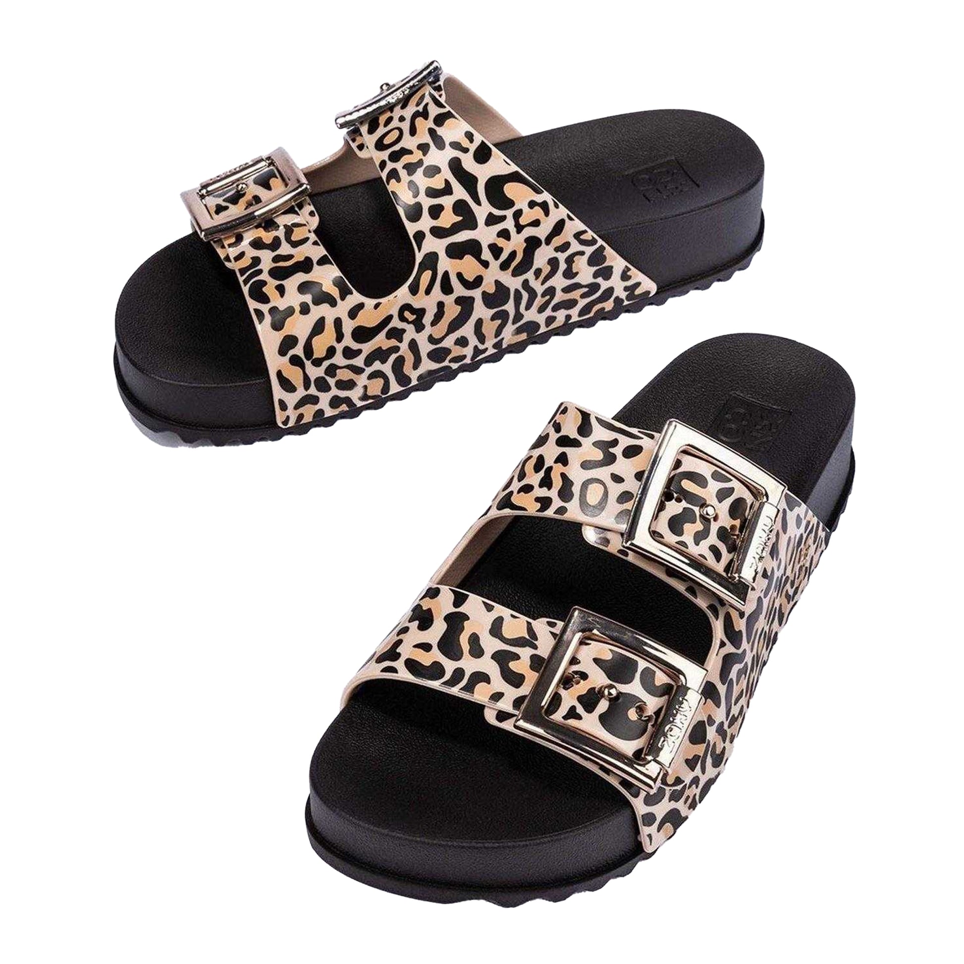 Beige - Lifestyle - Zaxy Womens-Ladies Leopard Print Double Buckle Sliders