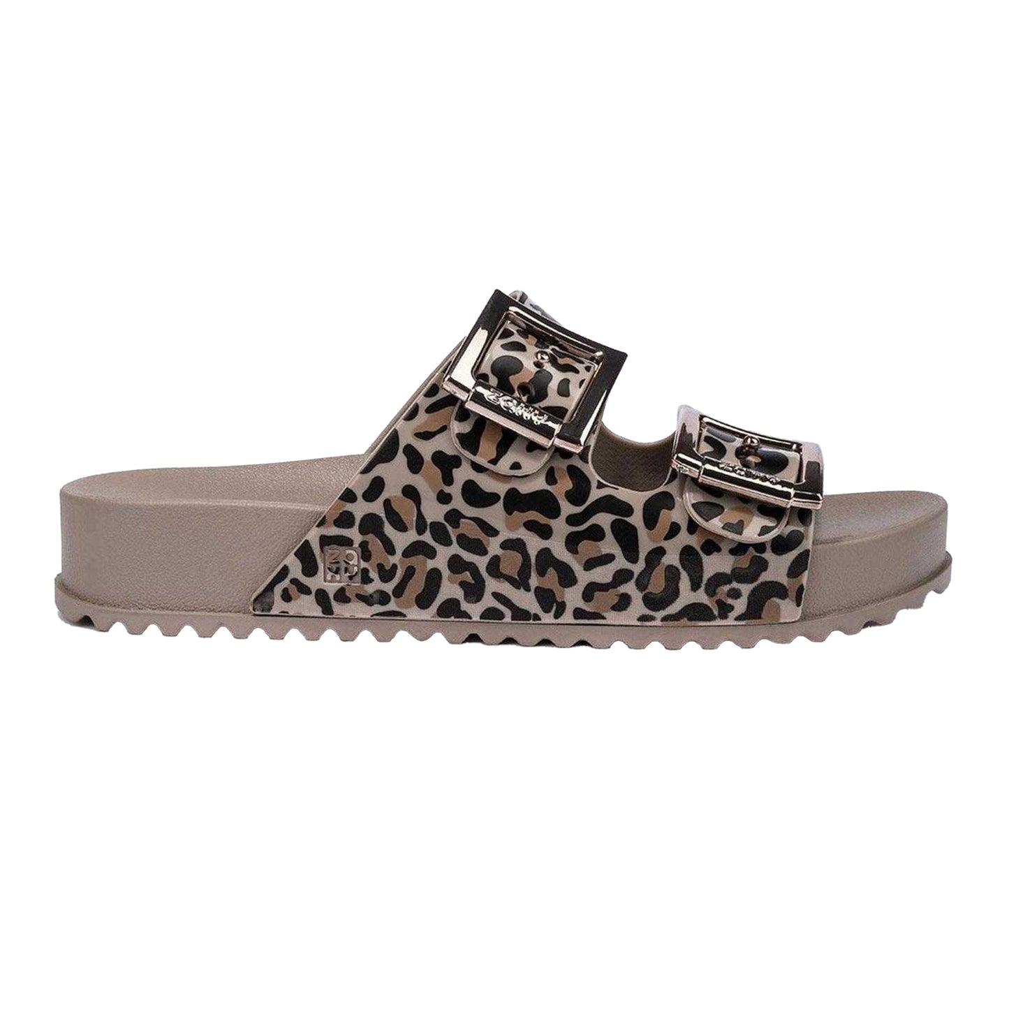 Brown - Front - Zaxy Womens-Ladies Leopard Print Double Buckle Sliders