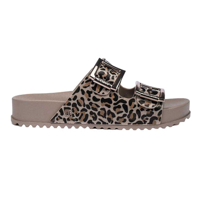 Brown - Front - Zaxy Womens-Ladies Leopard Print Double Buckle Sliders