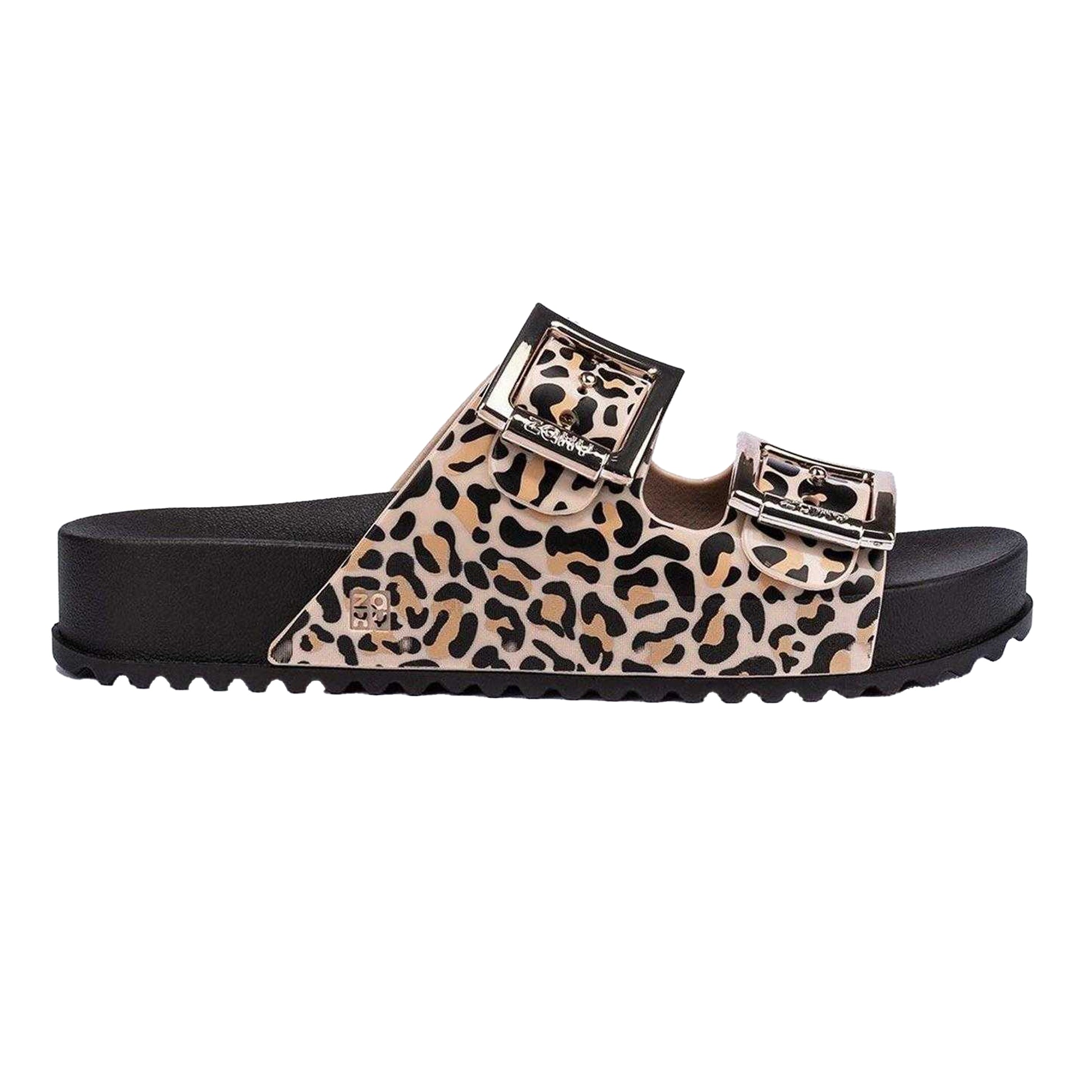 Beige - Front - Zaxy Womens-Ladies Leopard Print Double Buckle Sliders