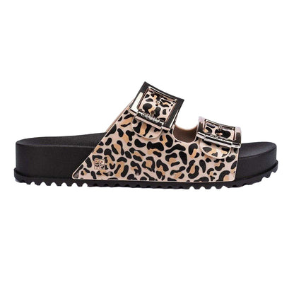 Beige - Front - Zaxy Womens-Ladies Leopard Print Double Buckle Sliders