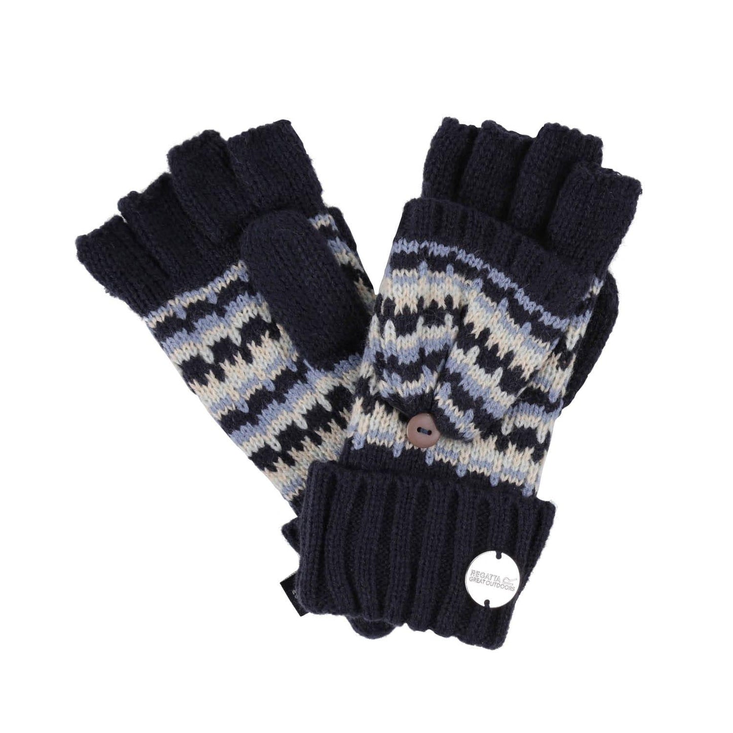Navy - Back - Regatta Childrens-Kids Baneberry Knitted Fingerless Gloves