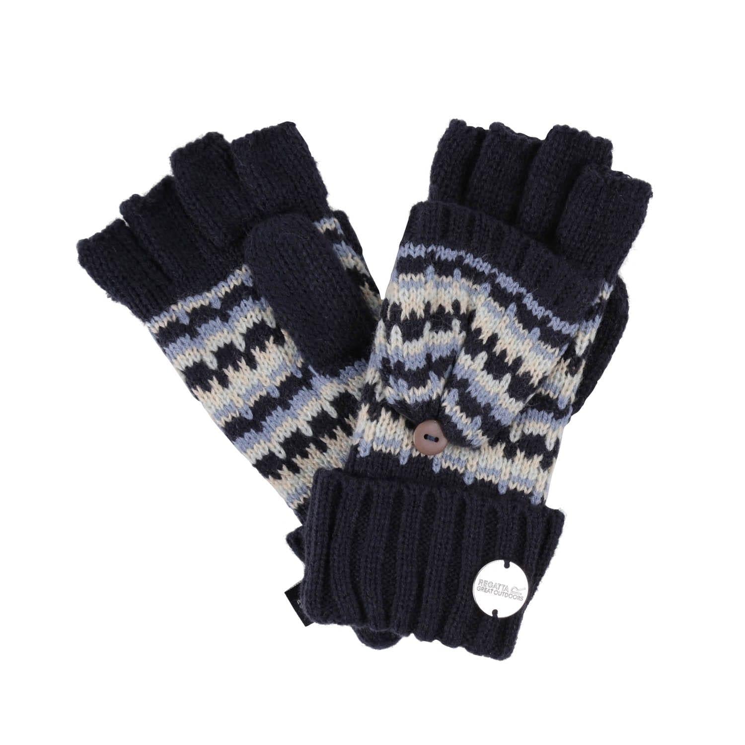 Navy - Back - Regatta Childrens-Kids Baneberry Knitted Fingerless Gloves