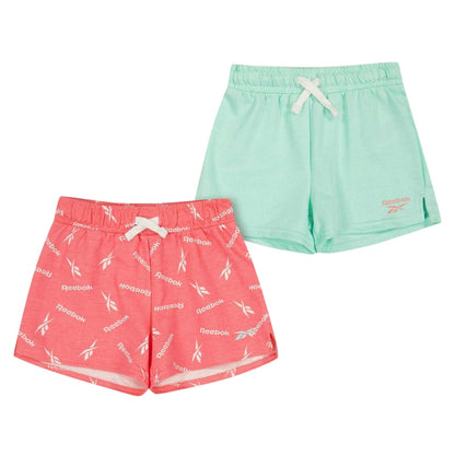 Strawberry-Green - Front - Reebok Childrens-Kids Relaxed Fit Jersey Shorts (Pack of 2)