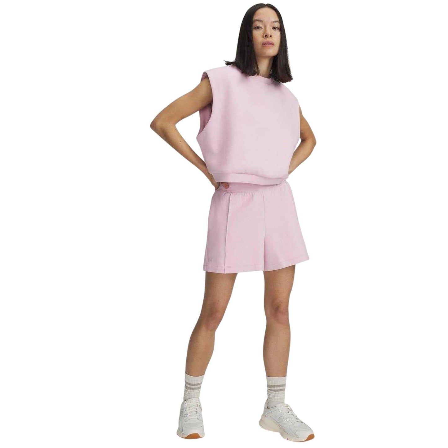 Pink - Side - Under Armour Womens-Ladies Fleece Shorts