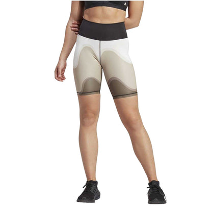 Brown - Side - Adidas Womens-Ladies Marimekko Wavy Pattern Cycling Shorts